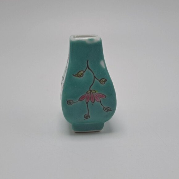 Miniature Hand Painted Floral Turquoise Ceramic Vase Ornament Collectible Decor - Picture 7 of 8